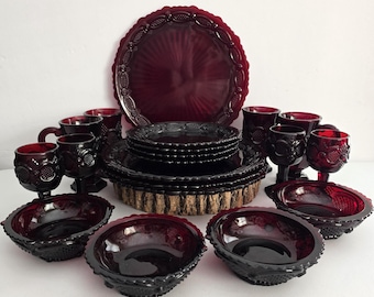 Vintage Avon Cape Cod Ruby Red Dinnerware Set 20 Piece Service for 4