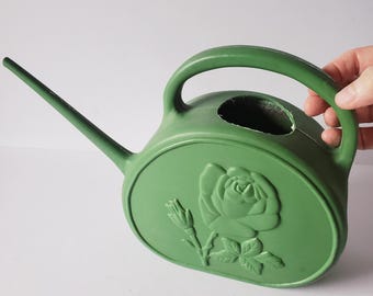 Vintage Green Plastic Watering Can Union Products Rose Design