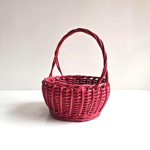handled wicker basket 15&quot; red vintage woven willow basket