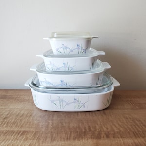 Vintage Corning Ware Shadow Iris Casseroles, Set of 4 Casseroles + 4 Lids Corningware Casseroles