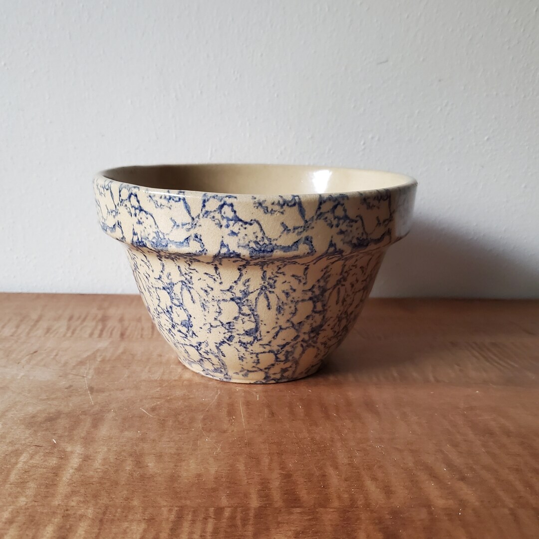 Vintage Roseville Ransbottom Pottery Mixing Bowl 7 Blue Spongeware
