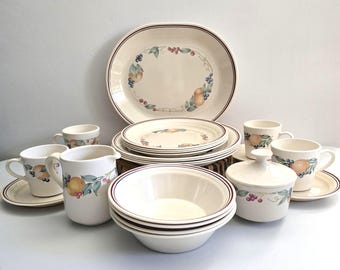 Vintage Corelle Strawberry Sundae Dinnerware: 21 Piece Set for 4