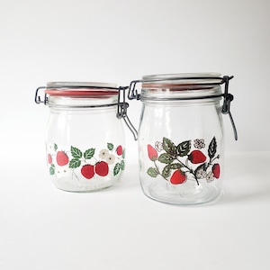 2 vintage strawberry design canister jars