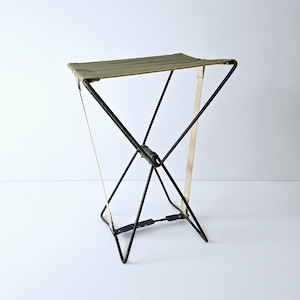 antique metal frame canvas seat folding camp stool: 1890s  /details in description