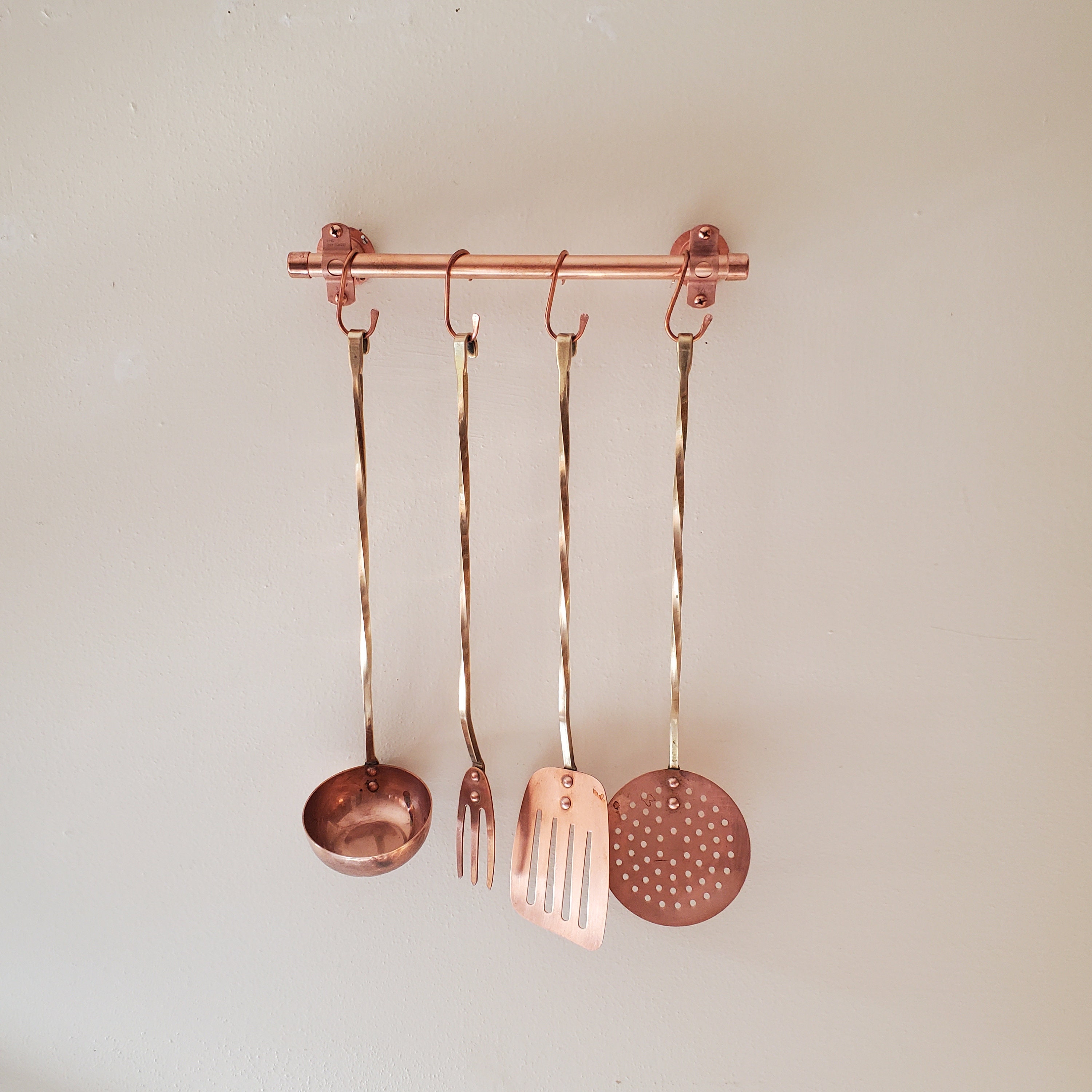 Vintage Wall Hanging Kitchen Tools Brass Copper Cooking Utensils Hang From Copper Bar Korea Etsy Australia