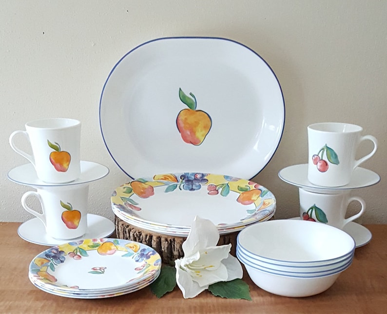 Vintage Corelle Fruit Basket Dinnerware 21 Piece Set for 4 Etsy