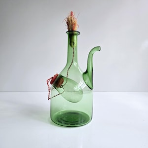 vintage green glass gallon bottle wine decanter with pour spout and ice chamber
