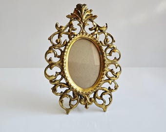 Art Nouveau picture frame antique oval gold metal frame: details in description