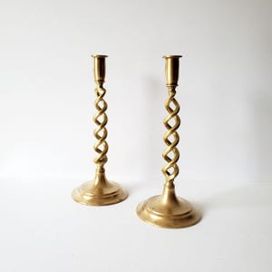pair 12&quot; vintage twisted brass candlestick holders India