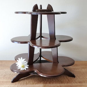 MCM 3 tier wooden shelving vintage wooden clover shaped tabletop display shelves