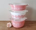 Vintage NOS Pyrex Pink Gooseberry Cinderella Casserole Dishes Set of 3 New Old Stock 