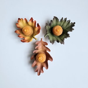 Votive Candle Holders, Vintage Fall Votive Candle Holders, Ceramic Leaves with Wax Pumpkin Cupcakes