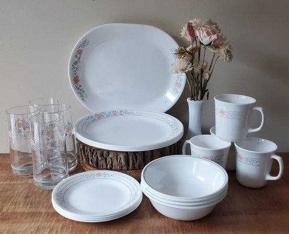 Vintage Corelle Apricot Grove Dinnerware 21 Piece Set for 4 Etsy