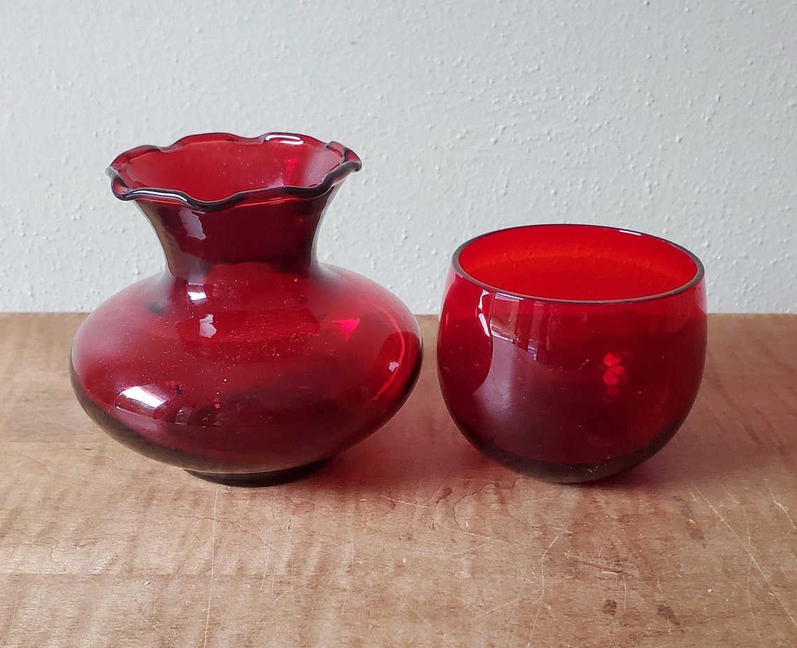 Vintage Ruby Red Glass Vases Etsy