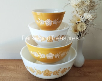 Vintage Pyrex Butterfly Gold Mixing Bowls Set of 4