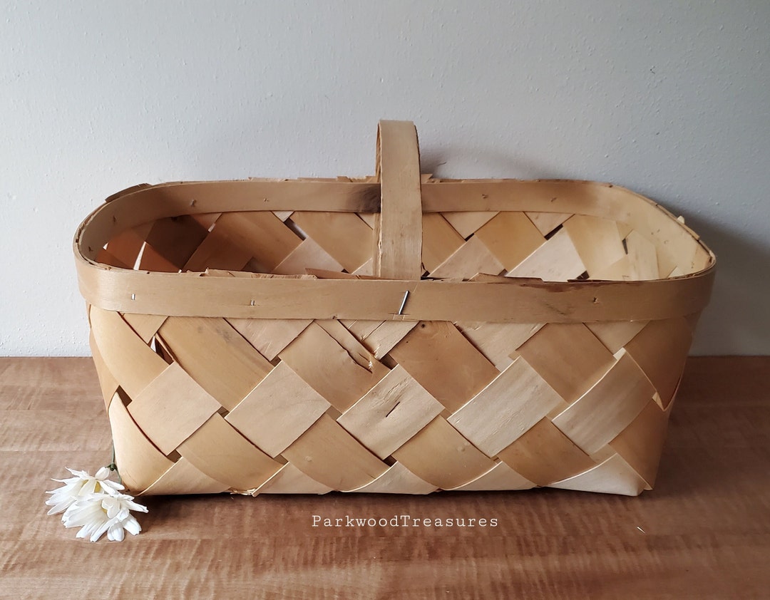 Vintage Basket Rustic Basket Long Narrow Basket With Handle Etsy