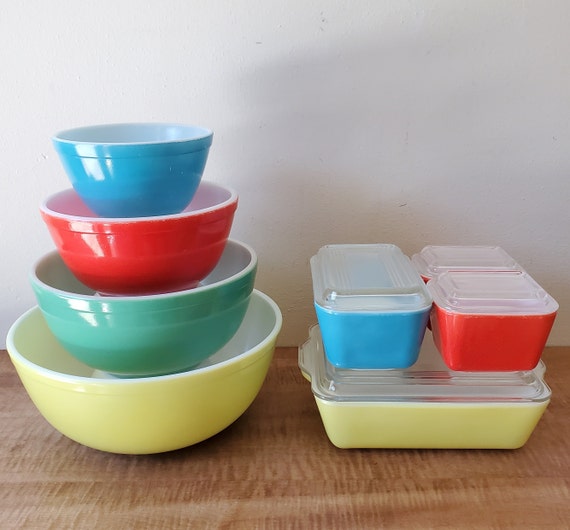 Vintage Pyrex Primary Colors Mixing Bowls and Pyrex Primary Colors  Refrigerator Dishes 