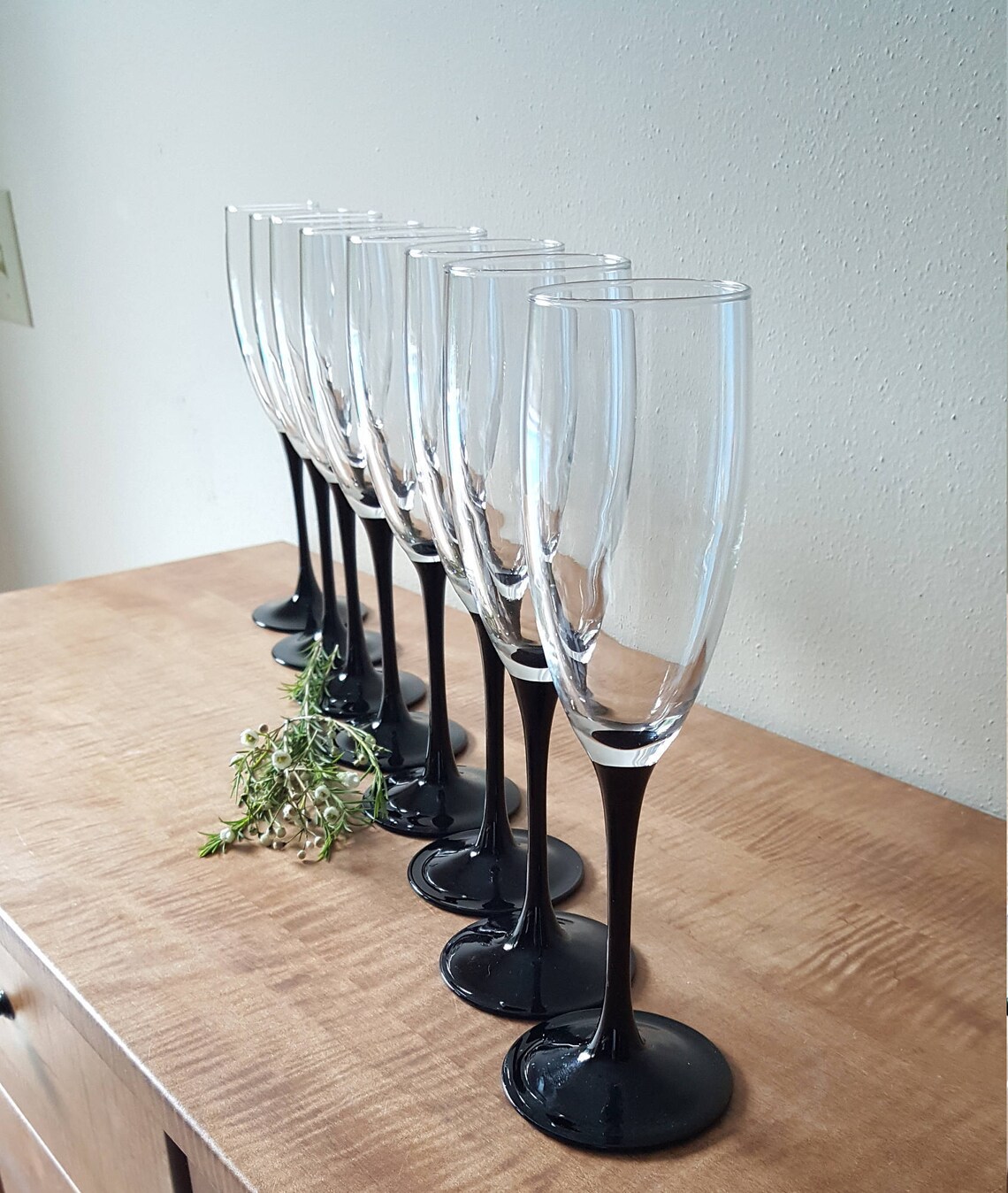 Vintage Champagne Flutes by Luminarc Set of 8 Crystal Black Etsy