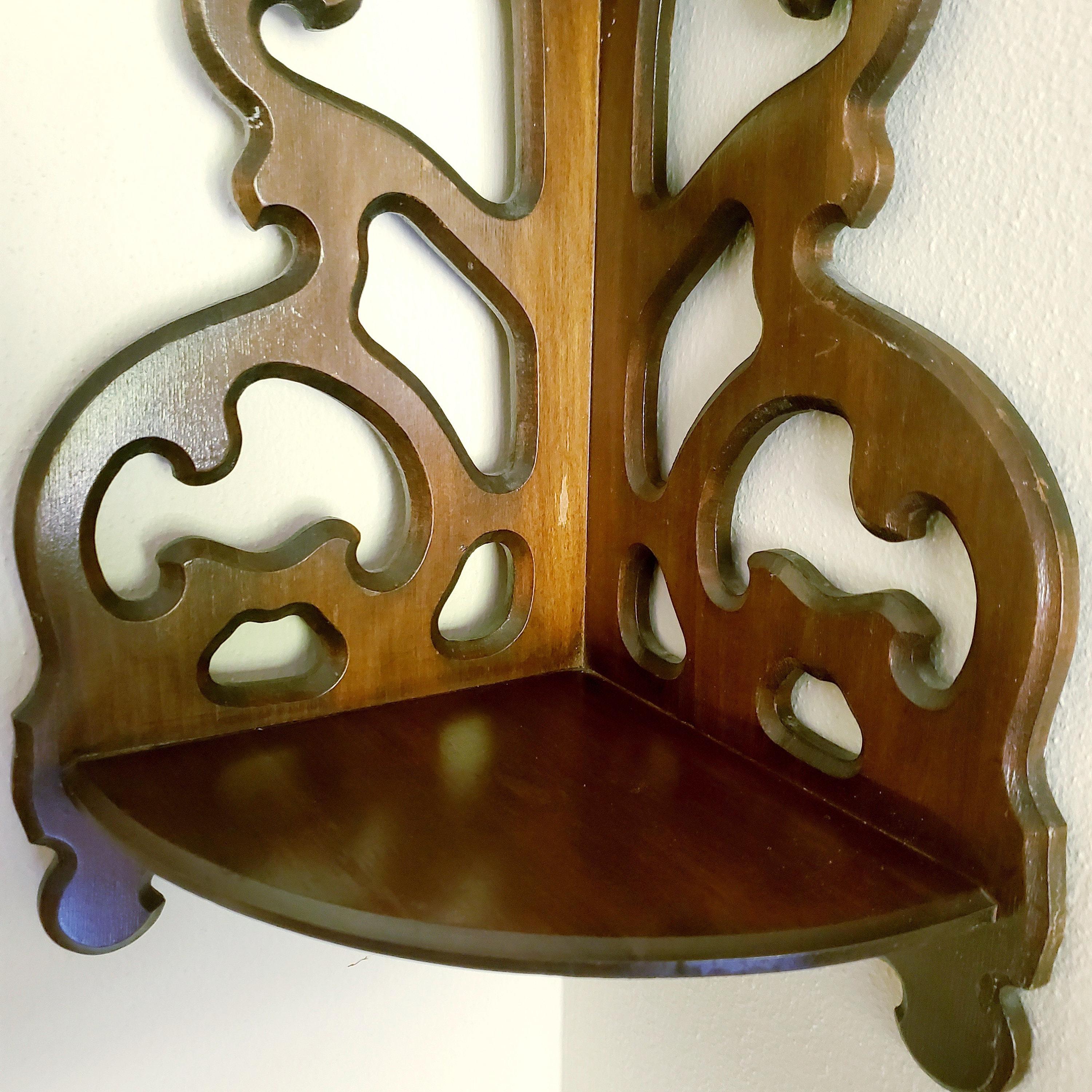16" Vintage Two Tier Wood Corner Shelving - Etsy
