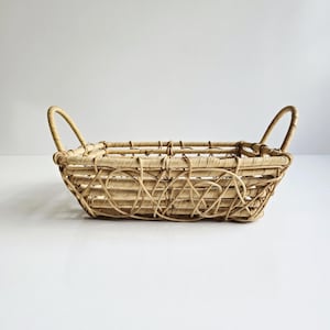 serving tray 12&quot; x 11&quot; vintage woven wicker tabletop basket