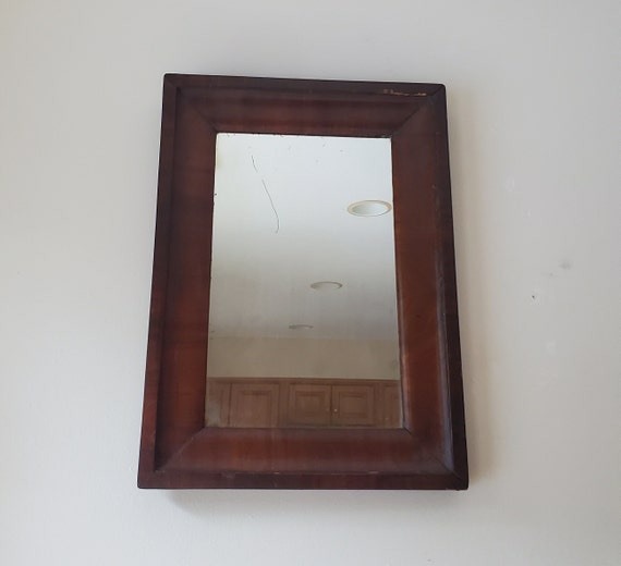 Antique Round Bevelled Edge Large mirror/tray with wooden frame Large 21”