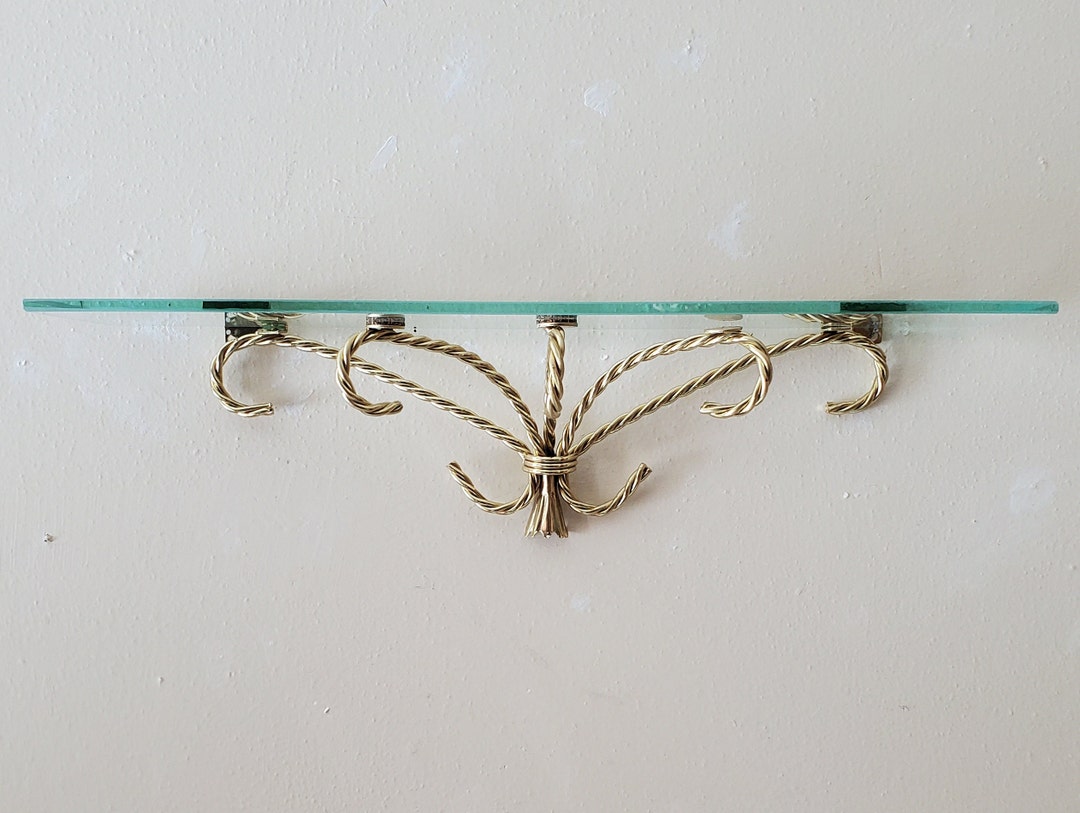 Vintage Metal Wall Shelf, Bathroom Wall Shelf, Ornate Metal and Glass ...