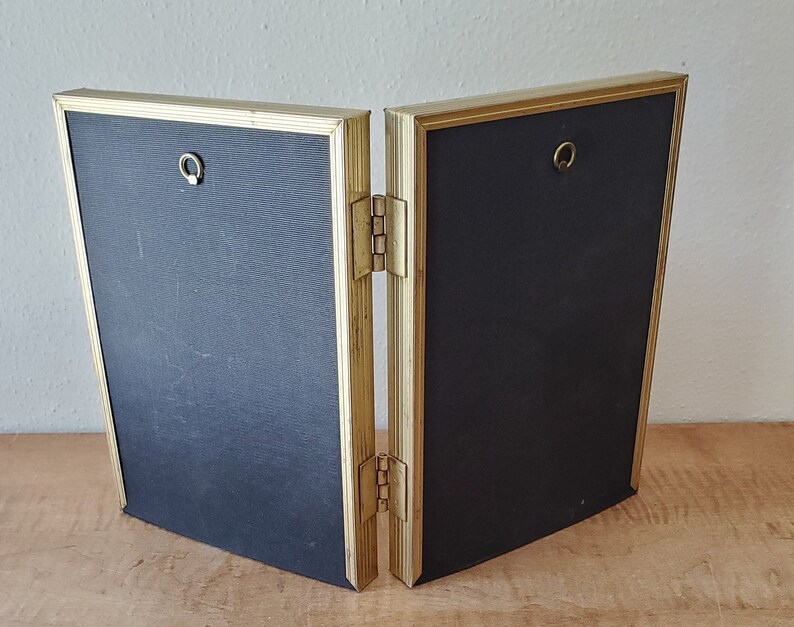 Vintage 5 X 7 Bifold Frame Double Hinged Gold Metal Picture Etsy