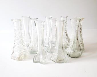 10 Vintage Glass Bud Vases 6" Height for Tables