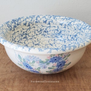Vintage Yesteryear Pottery Marshall Texas, East Texas Pottery Ceramic Spongeware Heart Mixing Bowl 1980&#39;s Marshall Texas Pottery