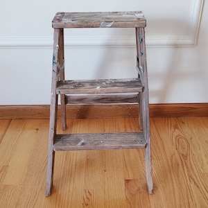 Vintage Wooden Step Ladder, Rustic Country Step Stool  /details in description