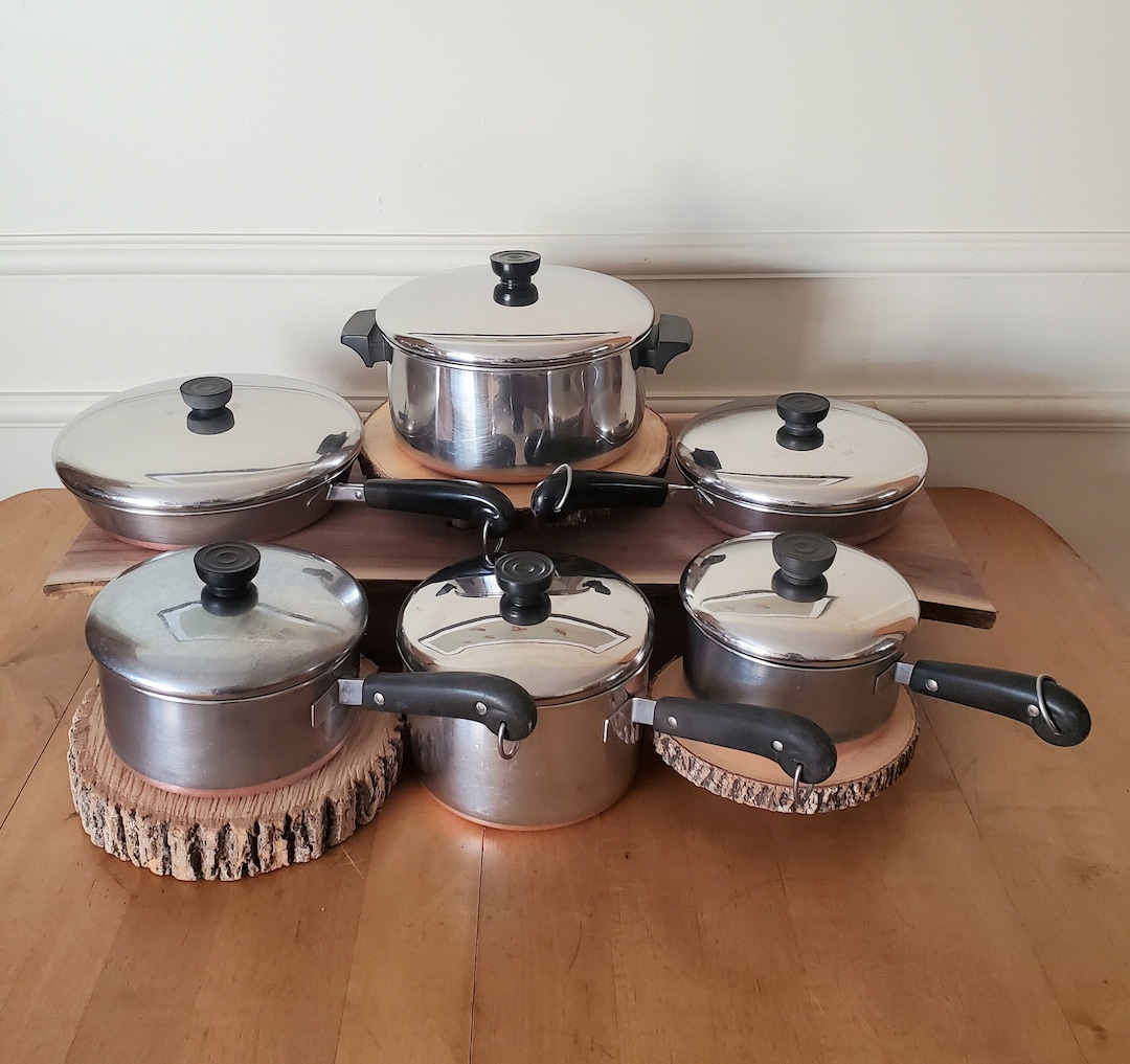 Vtg 6 Piece Lot Set Revere Ware Copper Bottom Cookware Pans 3 Pots W/ Lids!