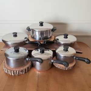 Vintage Revere Ware Copper Bottom Pots & Pans, Revere Ware Copper Clad Cook  Pot Set of Pots and Pans 