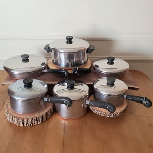 Vintage Revere Ware Copper Bottom Pots & Pans, Revere Ware Copper Clad Cook Pot Set of Pots and Pans
