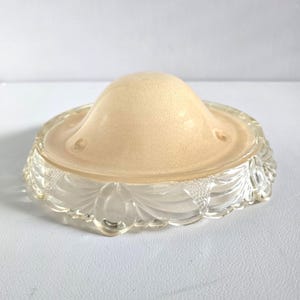 1930s Art Deco Peach Frosted Glass Ceiling Light Shade: 3 Hole Dome Light Shade  /details in description