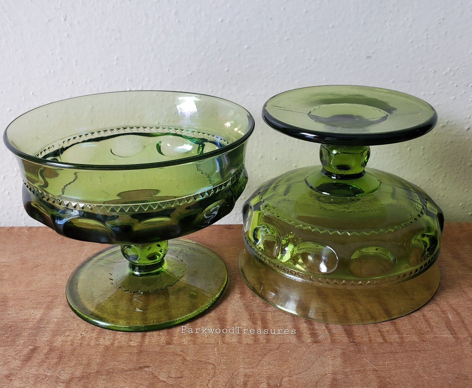 Vintage Green Glass Cups King's Crown Green Sherbet Etsy