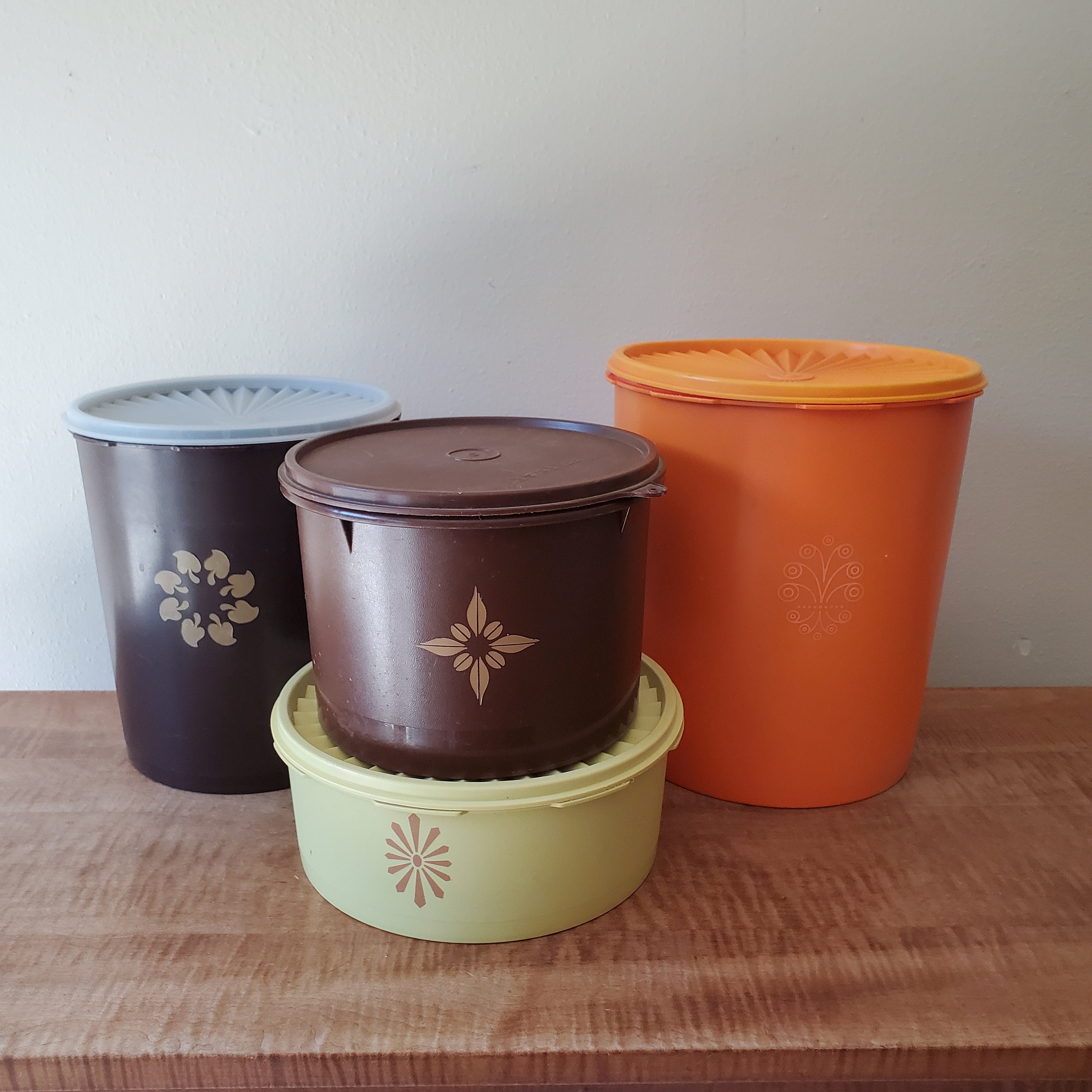 Vintage Tupperware Canisters, Yellow Brown Orange Mixed Color