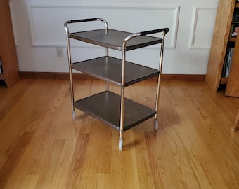 Vintage Metal Mid-Century Bar Cart, 3 Tier Rolling Kitchen Cart, Kitchen Trolley, Utility Cart, Serving Cart