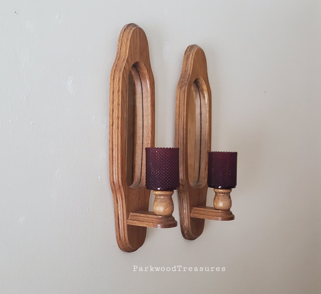 Vintage Mirror Wall Sconces, Wood Candle Sconces, Wall Sconces With ...