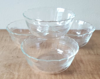 Pyrex Ramekin Bowls Set of 4 Clear Green Glass Scalloped Edge