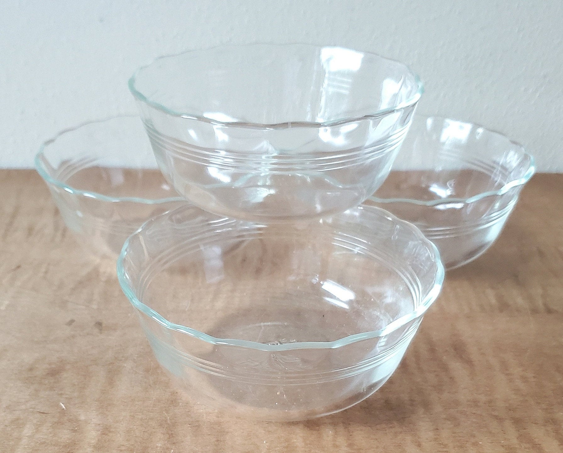 Pyrex Ramekin Bowls Set of 4 Clear Green Glass Scalloped Edge - Etsy