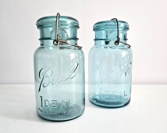 Blue/Green Ball Canning Jar Set Antique Glass Canisters
