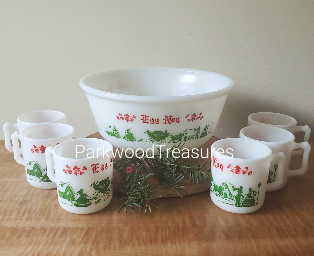 Vintage Egg Nog Punch Bowl by Hazel Atlas Set for 6 Etsy