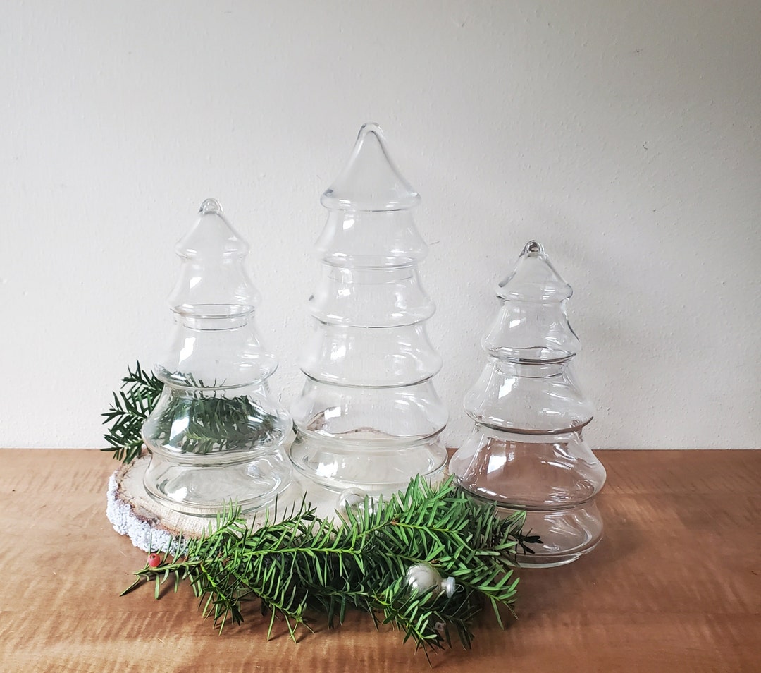 Vintage Glass Christmas Tree Canister Jar Set of 3 by Anchor Hocking Etsy