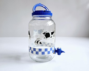 Vintage Glass Gallon Ice Tea Jar Farm Cows