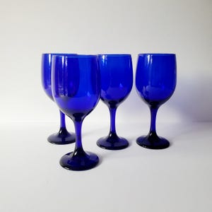 cobalt blue Premier goblets 4 vintage Libbey Premier blue wine glasses
