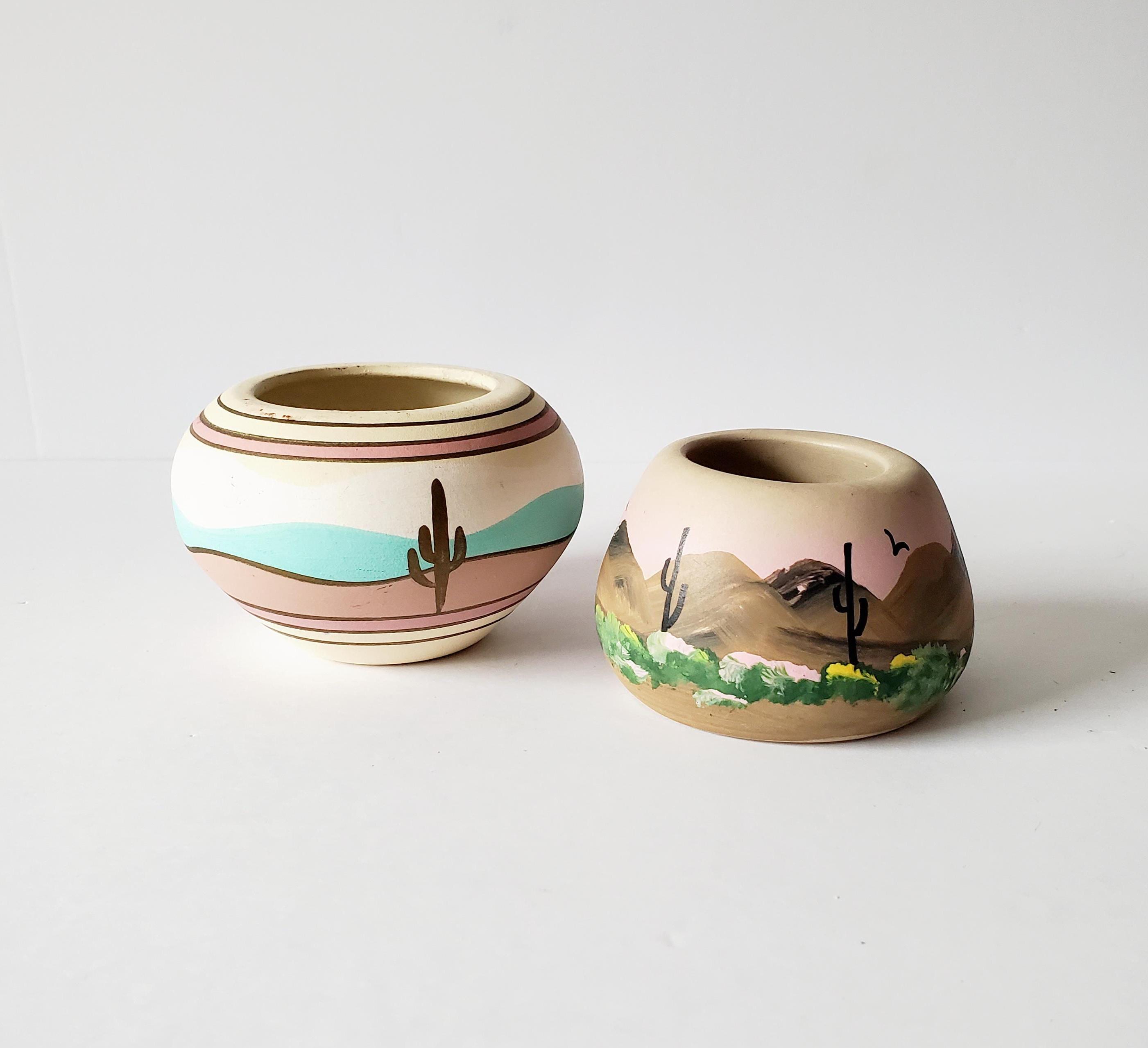 Native American pottery vintage small Southwestern theme cacti succulent flower pots