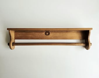 wooden bathroom wall shelf with 30" towel bar