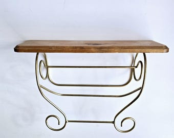 Wood Wall Shelf with Gold Tone Towel Bars