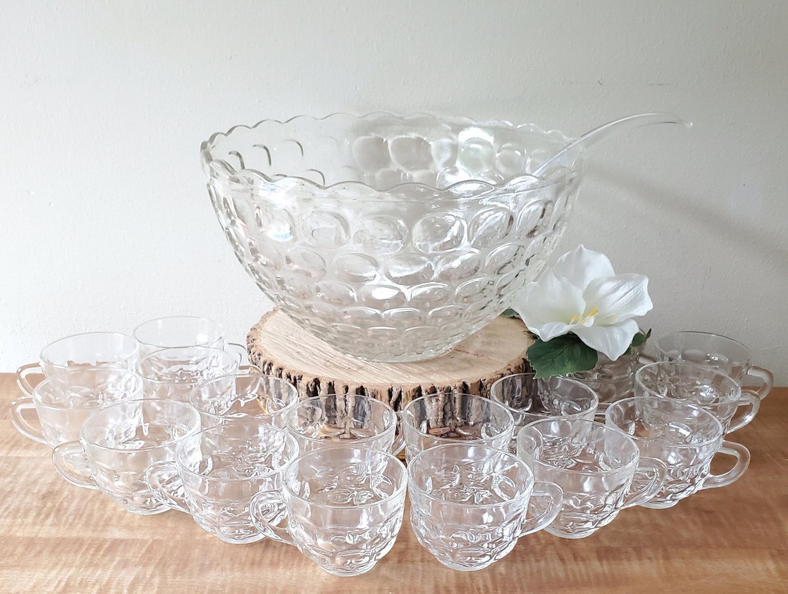 Vintage Punch Bowl Set Glass Wedding Punch Bowl Set for 18 Etsy