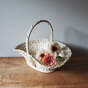 Vintage Handle Gathering Basket, Woven Wicker Basket